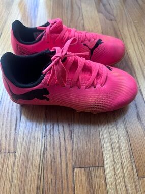 Puma Kids Hot Pink Soccer Shoes with Black Logo